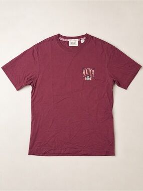 Scotch & Soda Amsterdam Graphic Logo T-Shirt Men’s Small Burgundy Short Sleeve